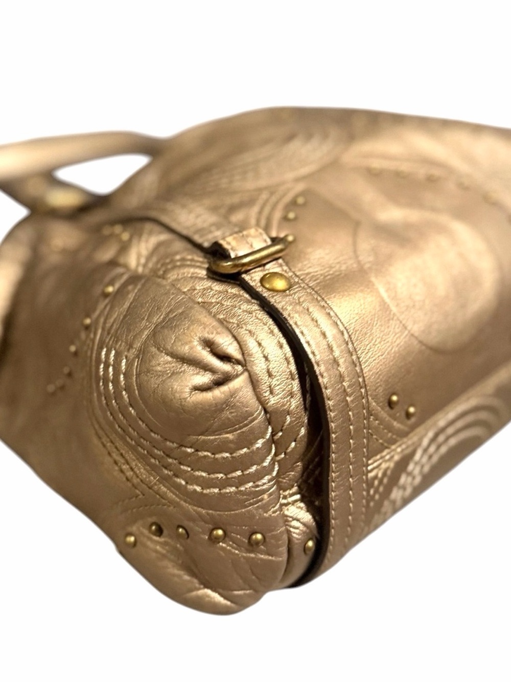 Coach Alex Metallic Gold Studded satchel crossbody Bag rare 2 original hangtags - Picture 10 of 13